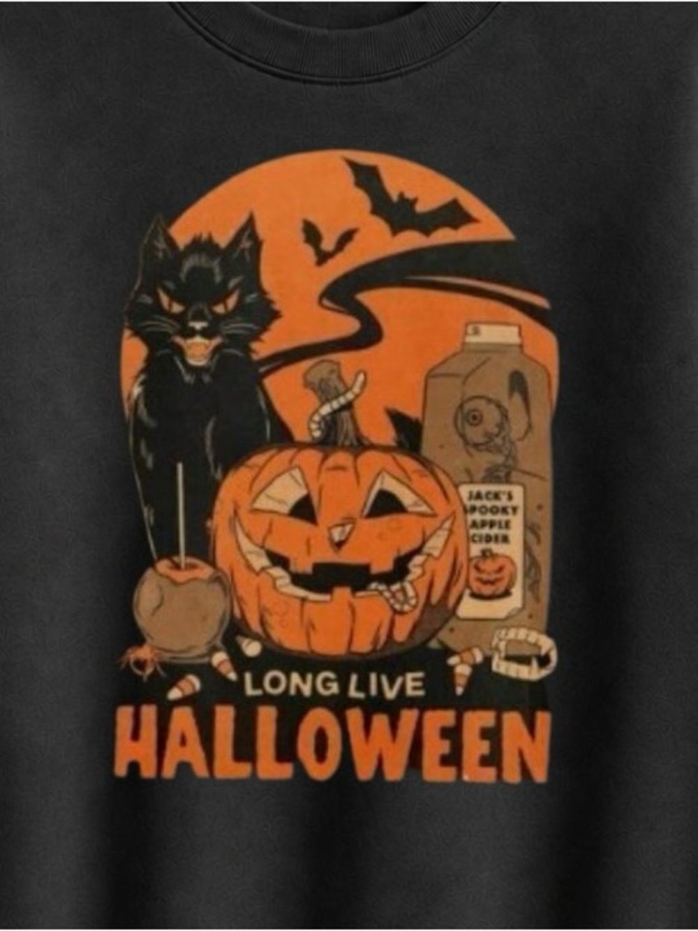 Black Halloween Graphic Tee with Orange Pumpkin & Cat - Picture 2 of 3